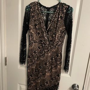 Black Lace Long Sleeve Cocktail Dress